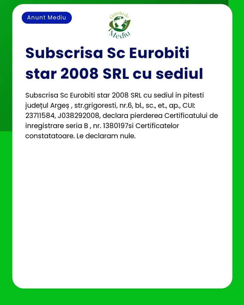 Pierdere Certificat Inregistrare si Certificate Constatatoare Eurobiti