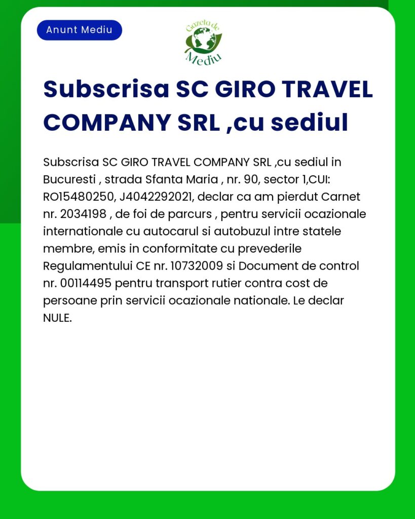 Pierdere carnet foi de parcurs si document de control Giro Travel Com