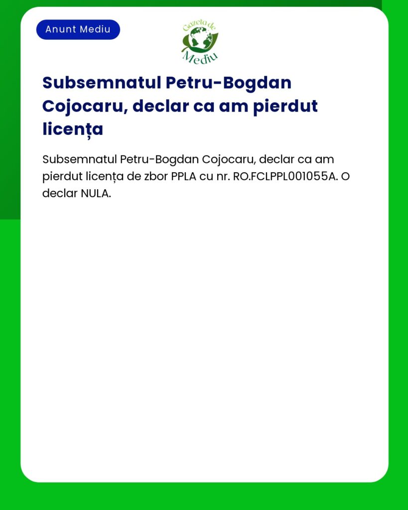 Pierdere licenta de zbor PPLA Nr. RO.FCLPPL001055A detinuta de PetruBo