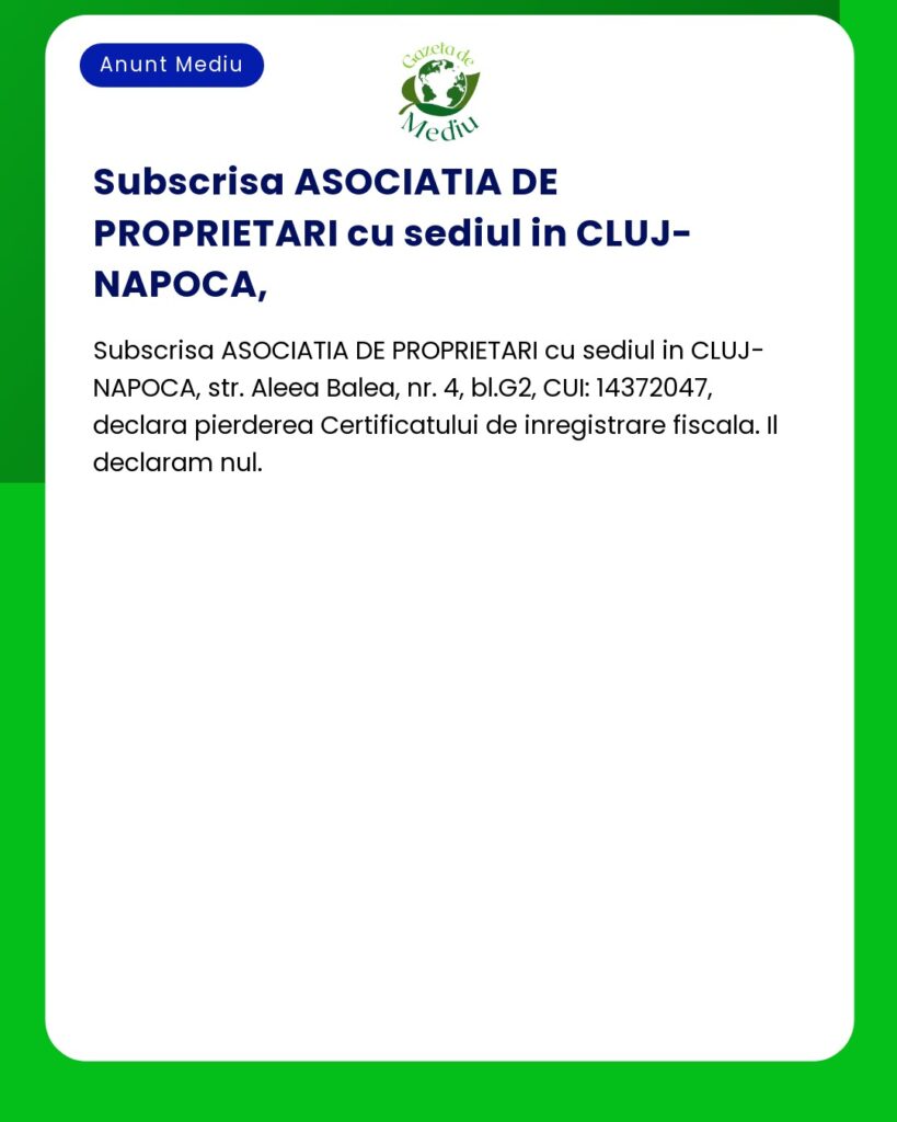 Asociatia de Proprietari ClujNapoca declara nul Certificatul de inregi