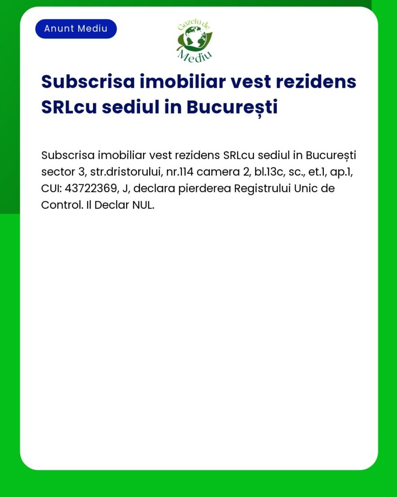 Imobiliar Vest Rezidens SRL declara nul Registrul Unic de Control pier