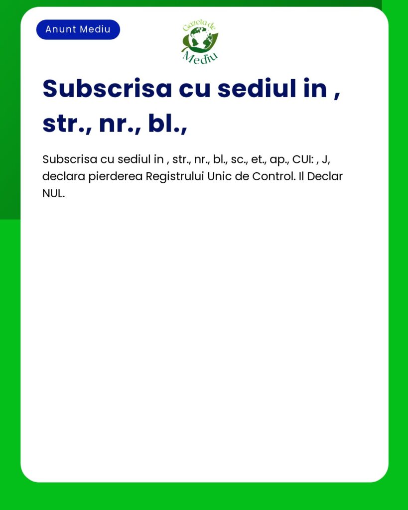 Declaratie pierdere Registru Unic de Control si nulitate acestuia