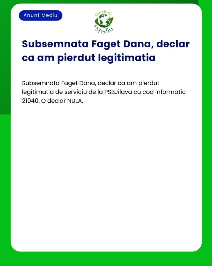 Pierdere legitimatie de serviciu PSB Jilava cod informativ 21040 dec