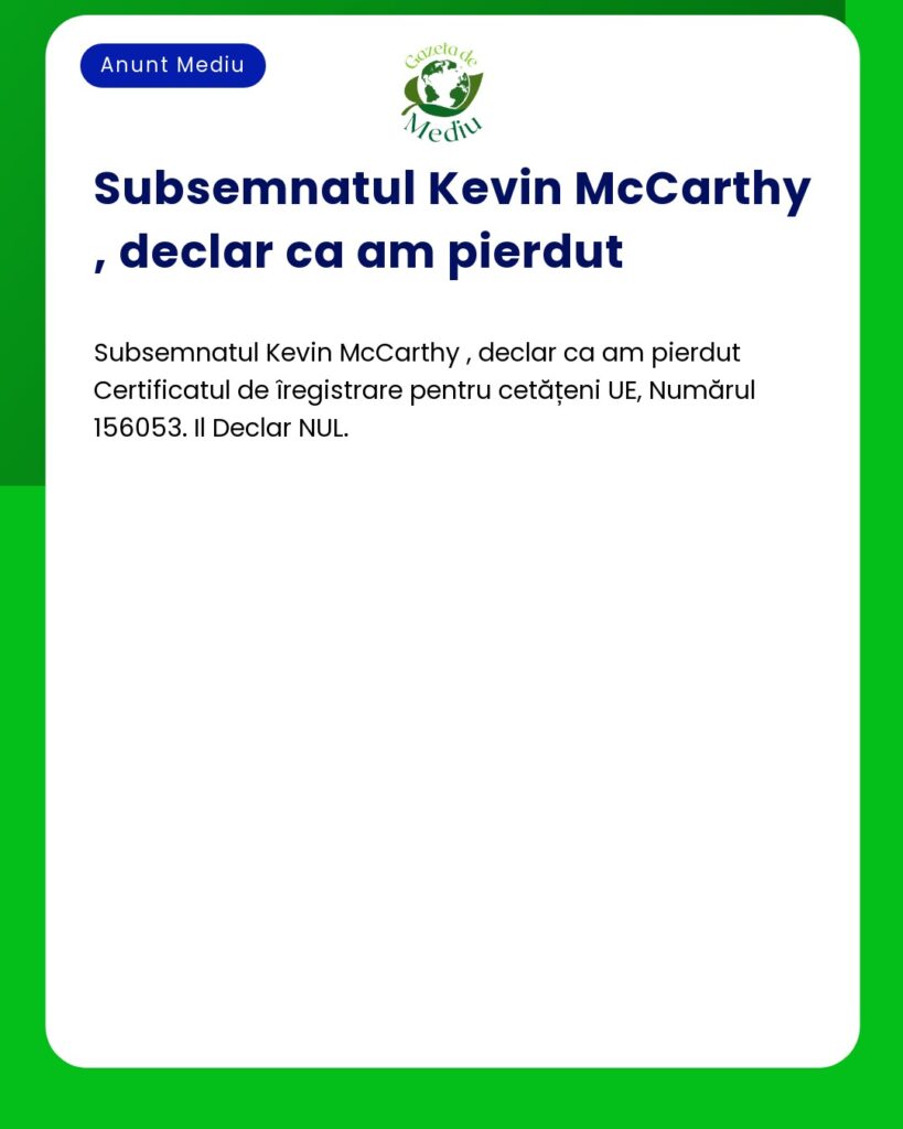 Pierdut Certificat de înregistrare cetățeni UE Numărul 156053 NUL