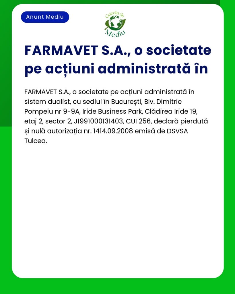 Declaratie pierdere autorizație nr 1414 09 2008 DSVSA Tulcea de la FAR