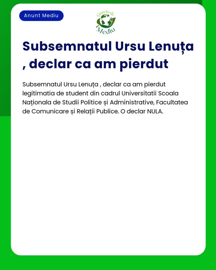 Pierdut legitimatie student SNSPA Facultatea Comunicare si Relatii Pub