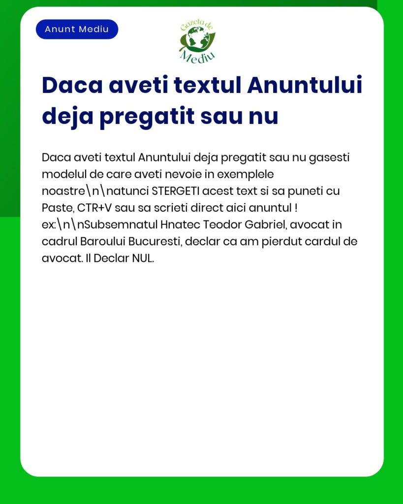Declar pierderea cardului de avocat si invalidarea acestuia