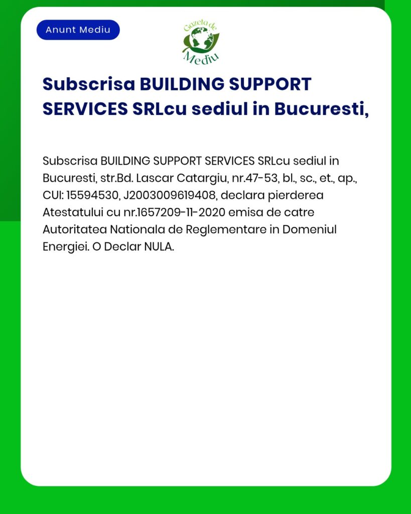 Pierderea Atestatului nr 1657209 11 2020 de la ANRE de catre BUILDING