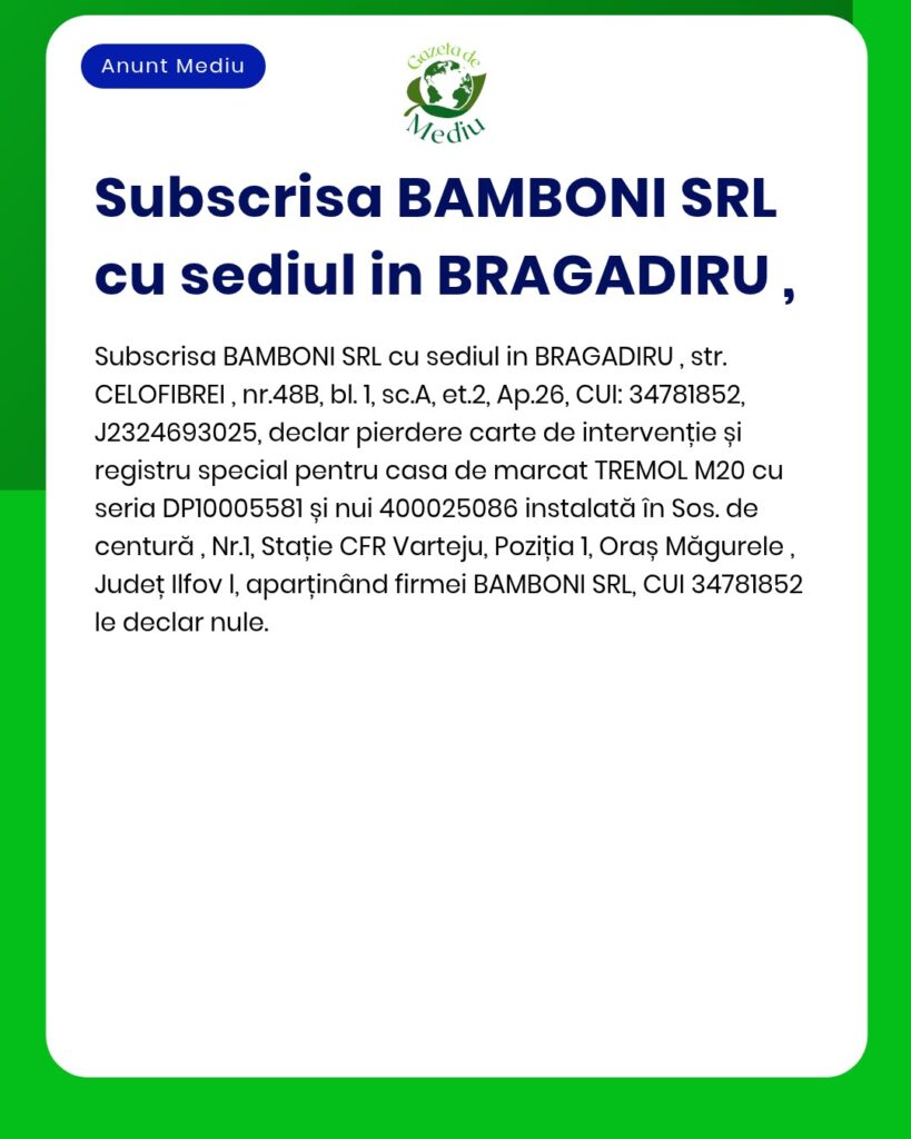 Declar pierdere carte de intervenție și registru casa de marcat BAMBON
