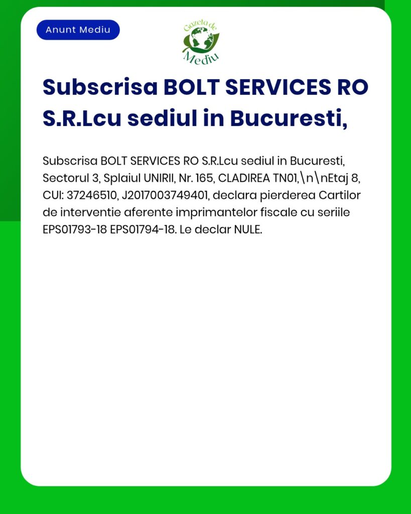 Declarare pierdere Carti interventie imprimante fiscale seriile EPS017