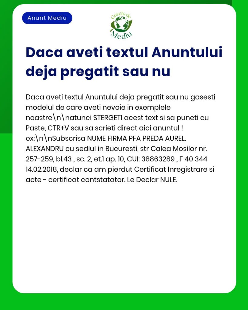 Declar pierdere Certificat Inregistrare si acte certificat constatator