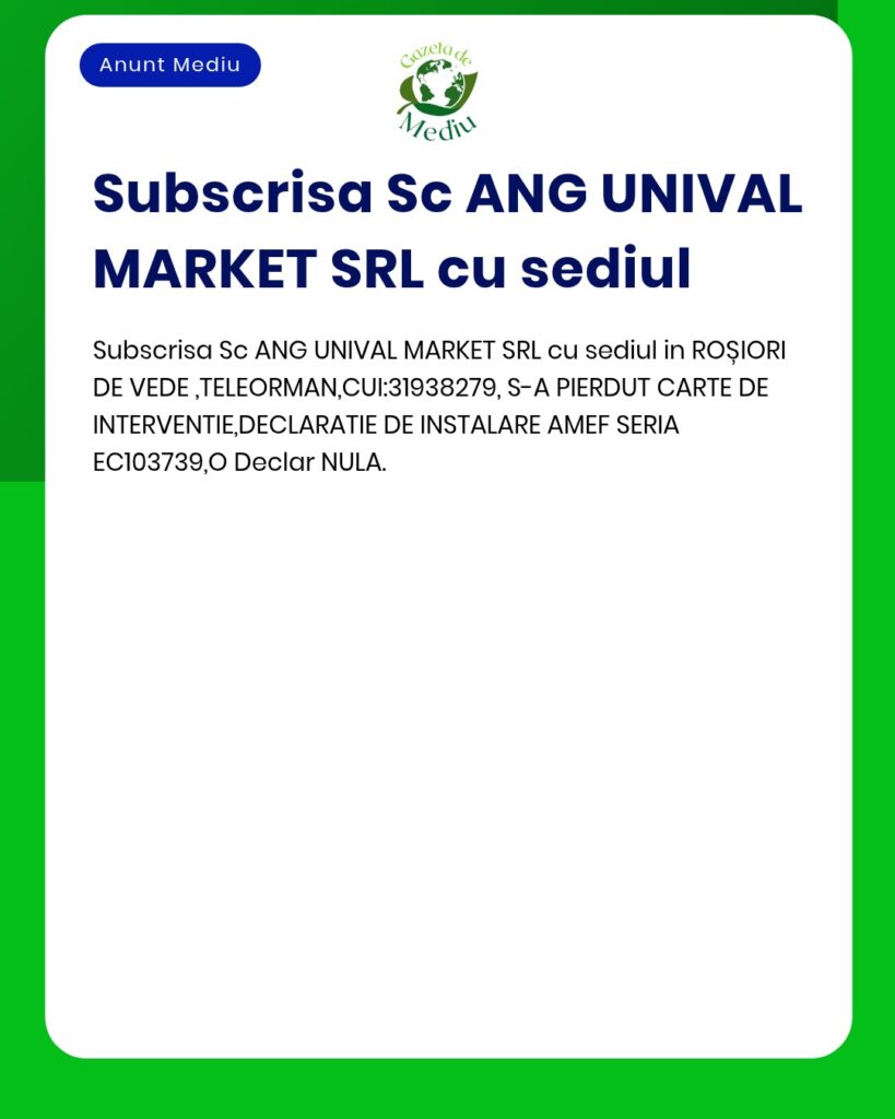 Pierdut Carte de Interventie Declaratie de Instalare AMEF Seria EC1037