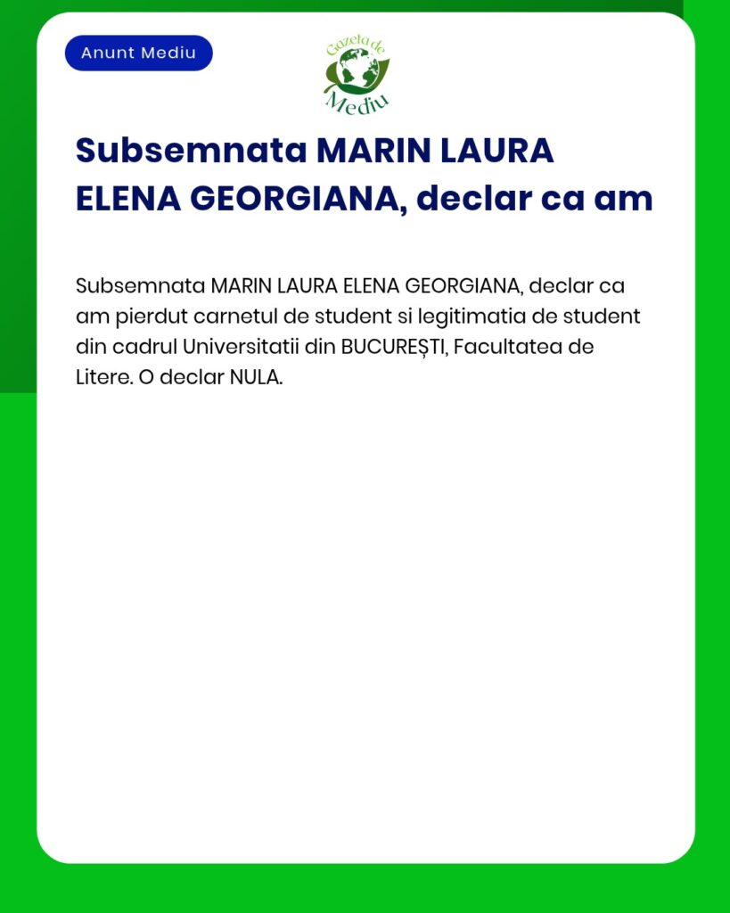 Pierdut carnet si legitimatie de student Universitatea Bucuresti Facul