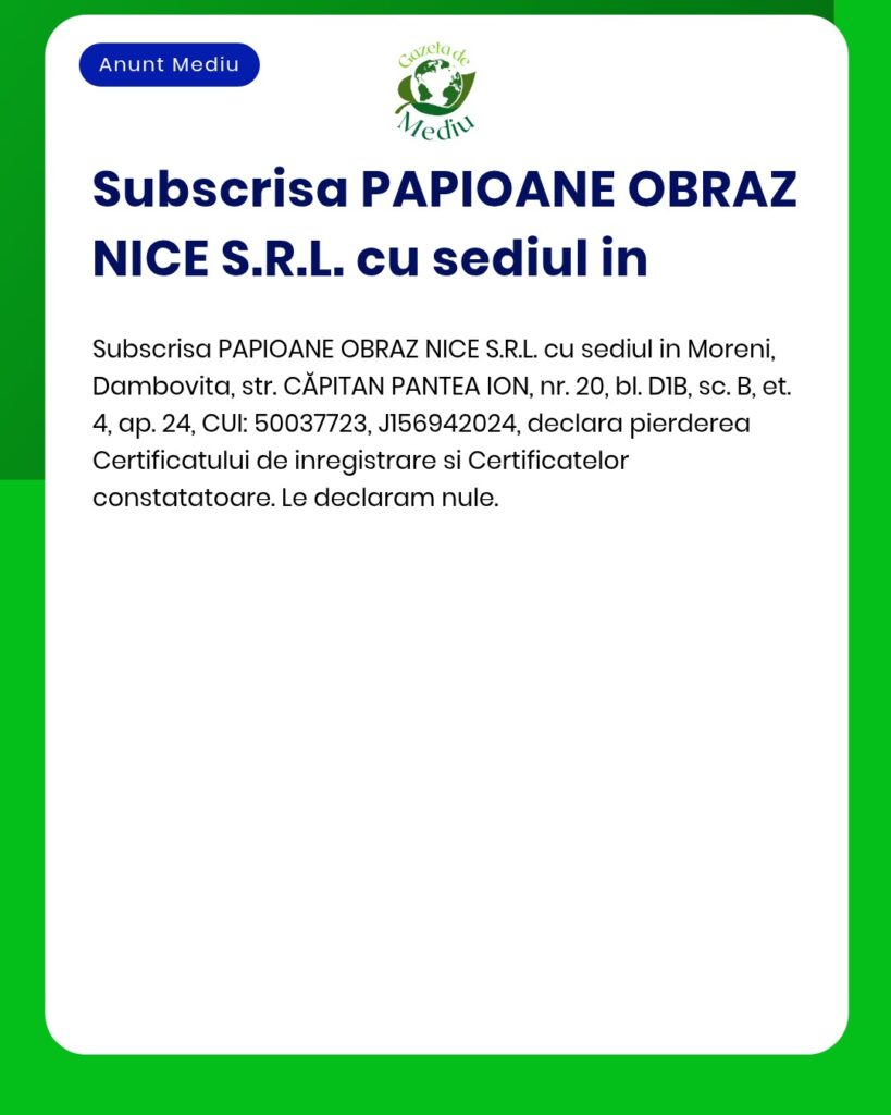 Pierderea certificatului de inregistrare si a certificatelor constatat