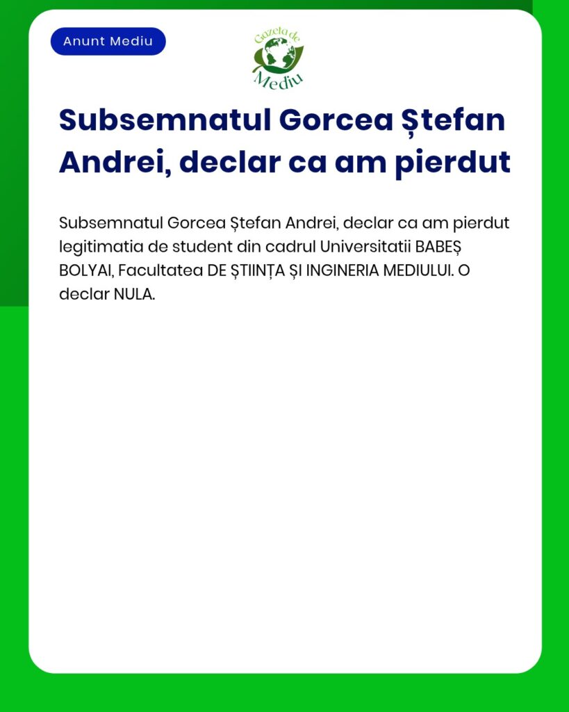 Declaratie pierdere legitimatie student Universitatea Babes Bolyai